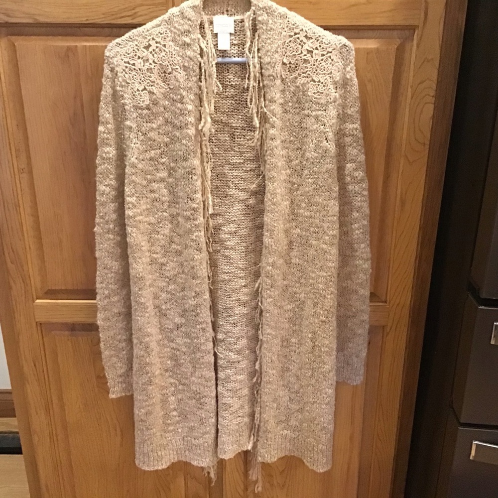 Chico’s Size 0 Long Open Ivory Cardigan